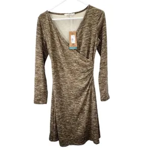 Prana Nadia Faux Wrap Dress size S Cocoa Brown Long Sleeve Surplice Lined NWT