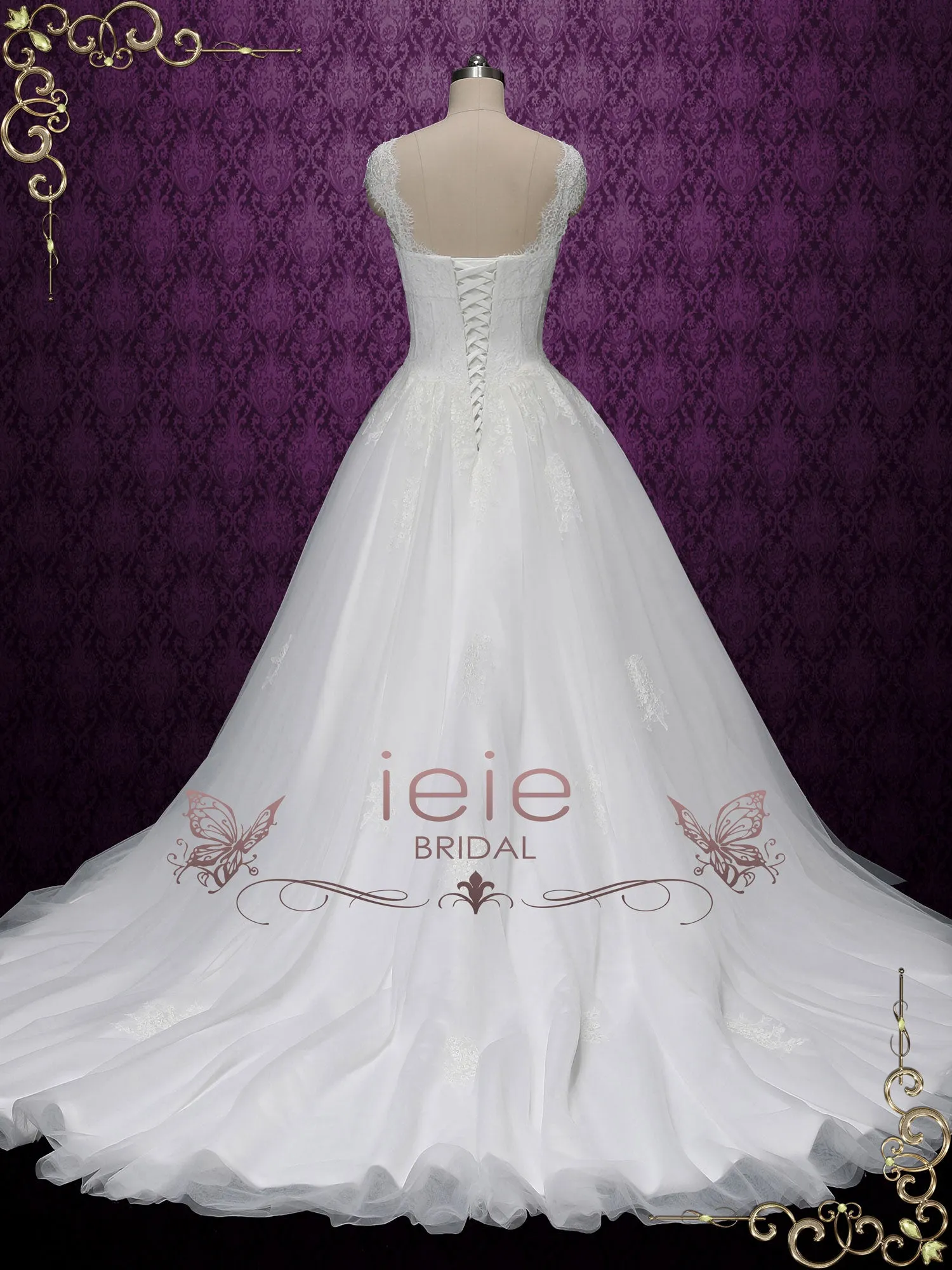 Princess Ball Gown Lace Wedding Dress with Cap Sleeves SALINA