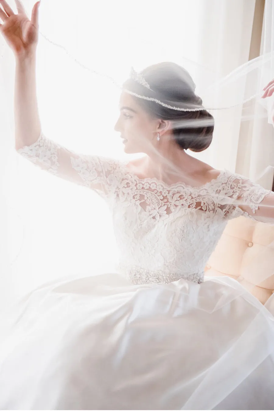 Princess Long Half Sleeves A-line White Wedding Dress with Beads