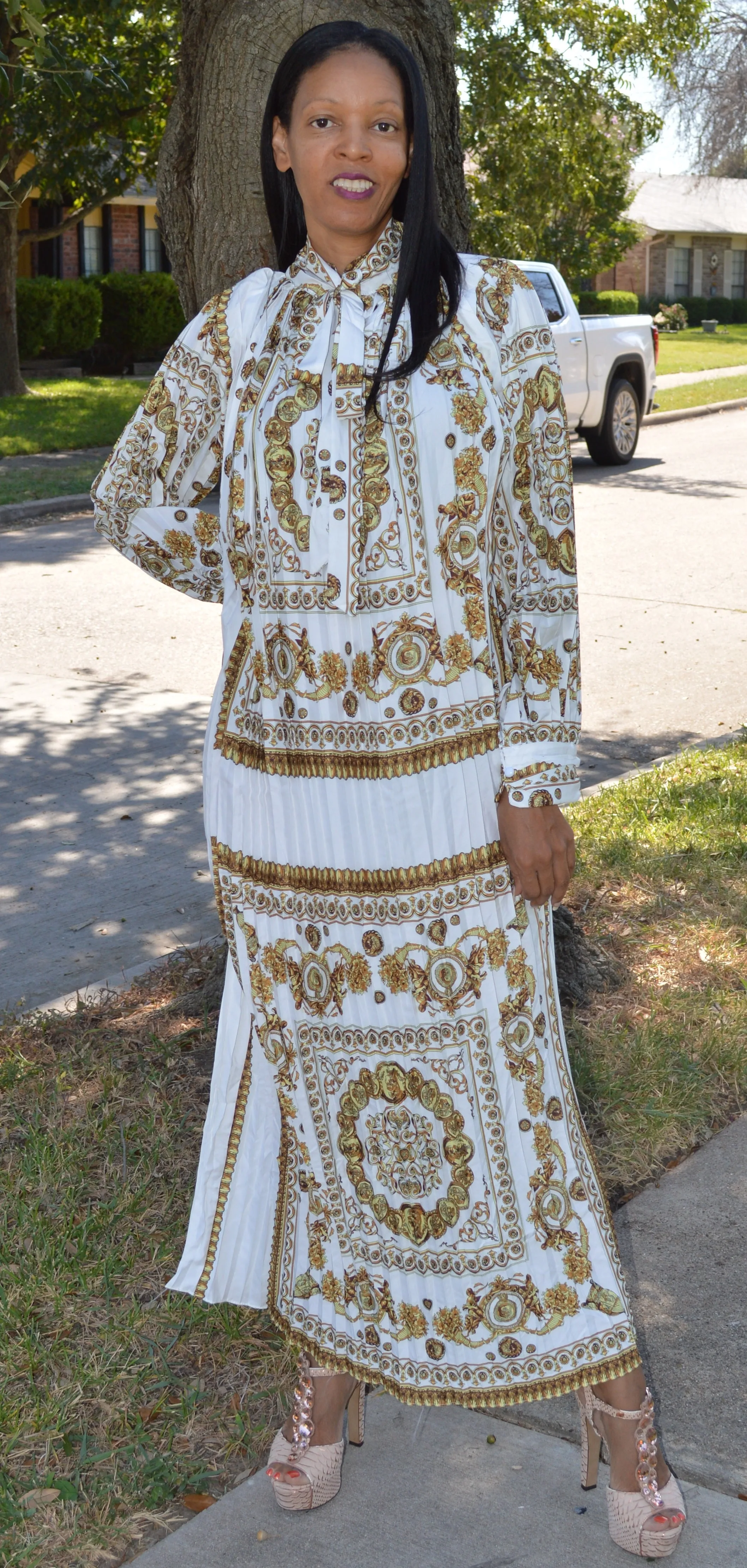 Print Pleated Oversize Dress