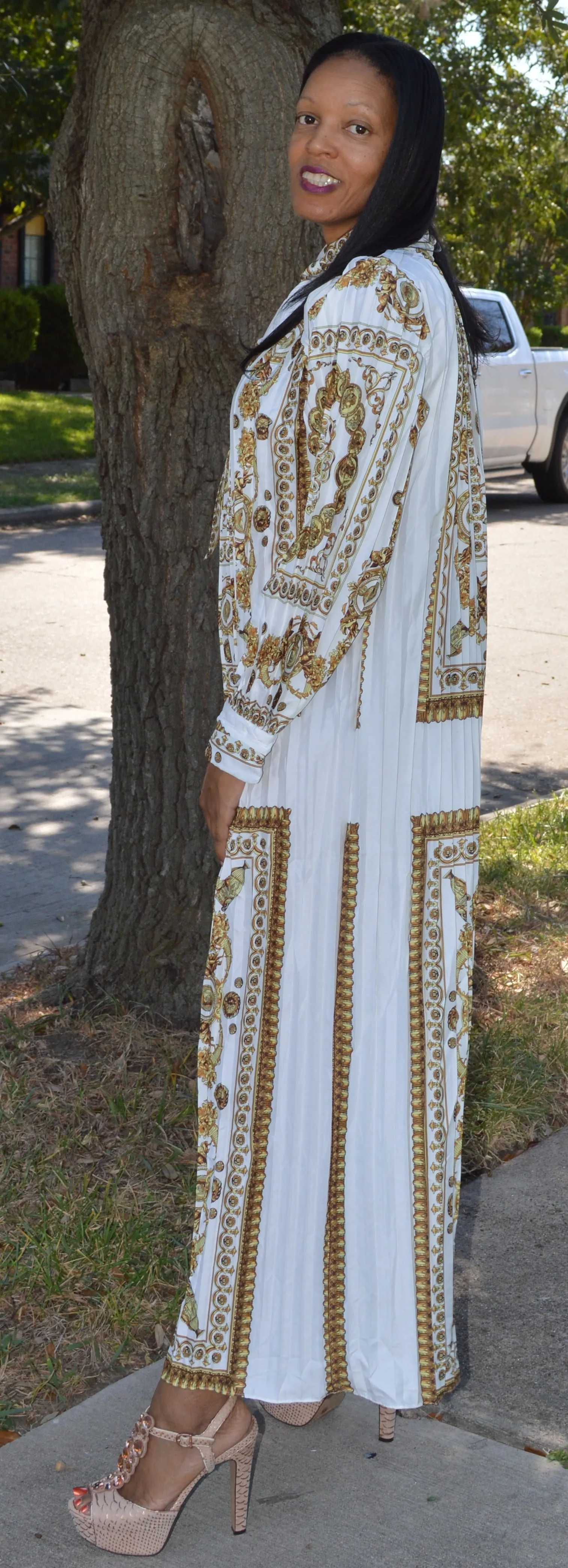 Print Pleated Oversize Dress