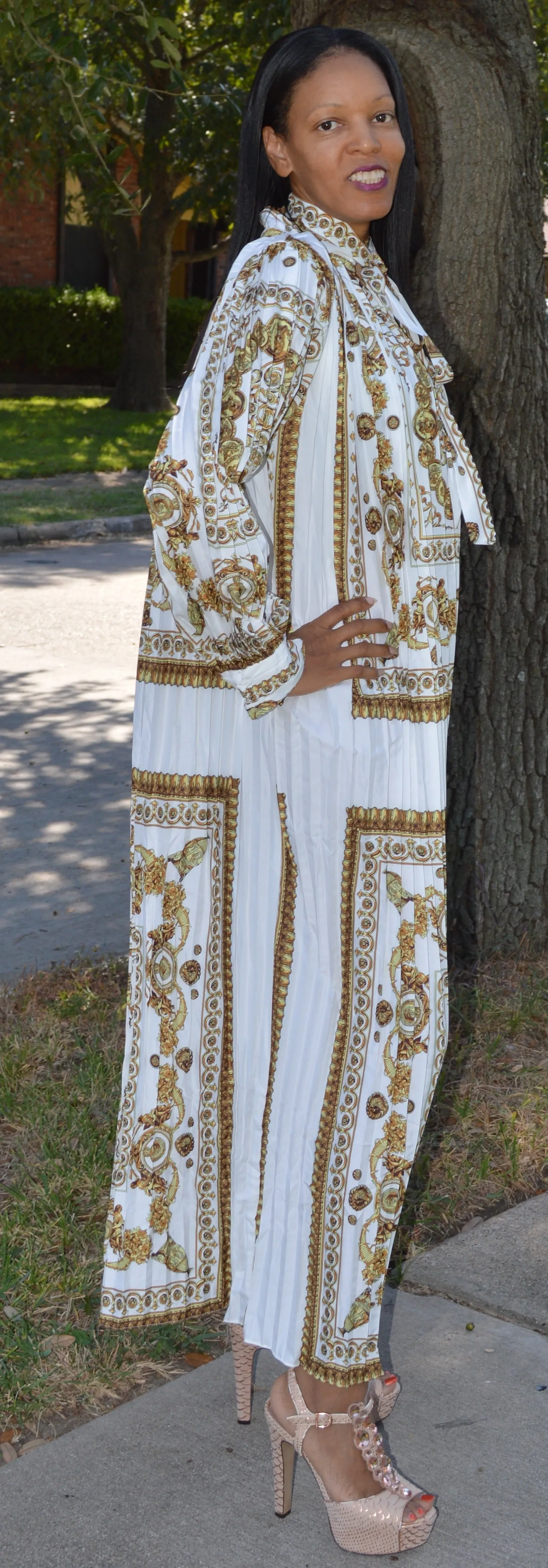 Print Pleated Oversize Dress