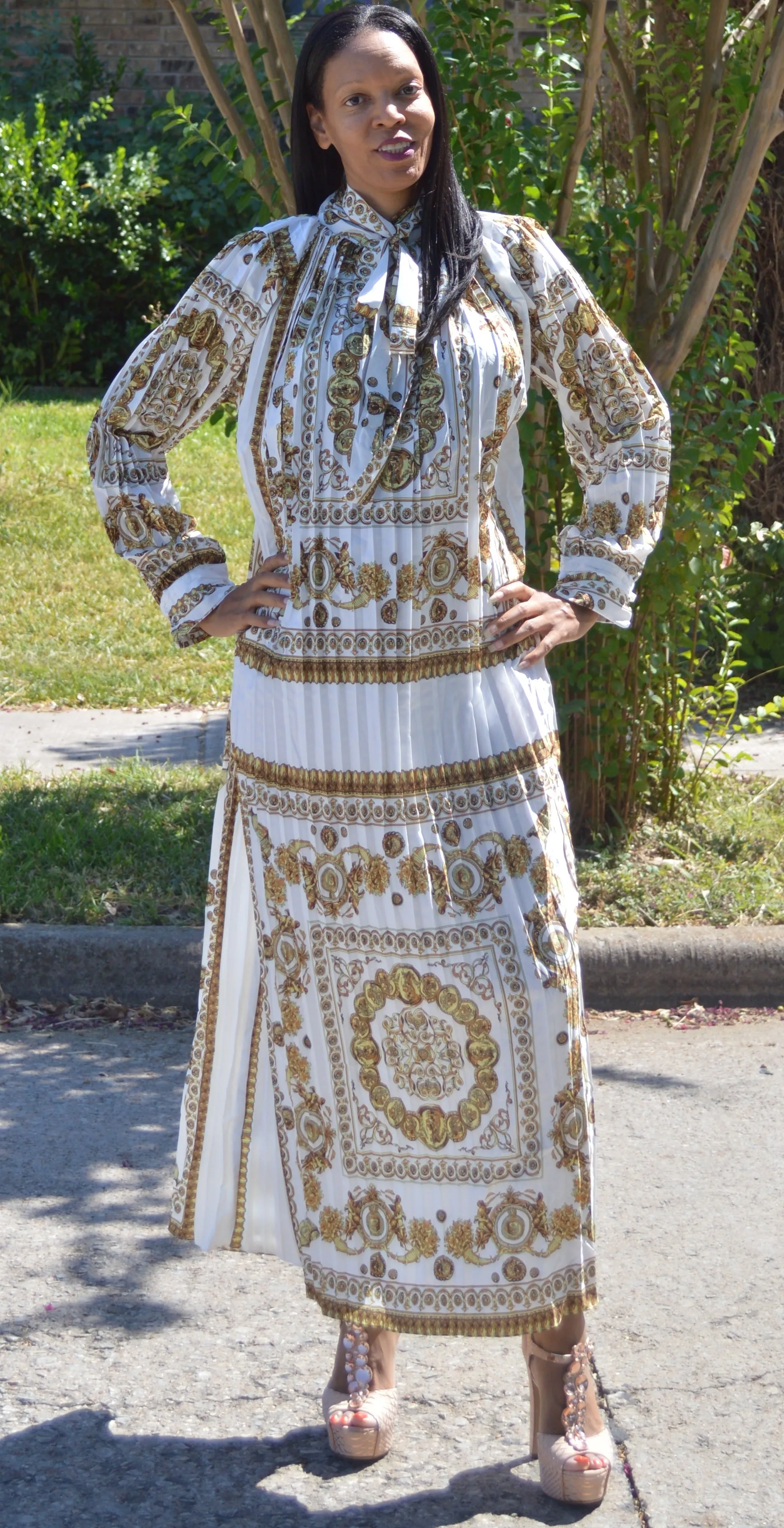 Print Pleated Oversize Dress