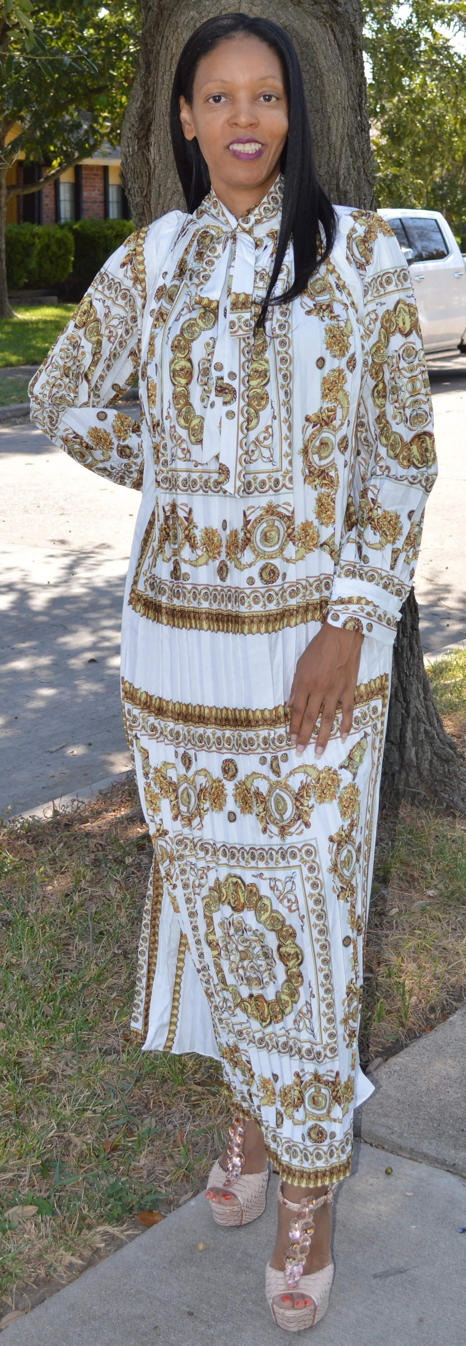Print Pleated Oversize Dress
