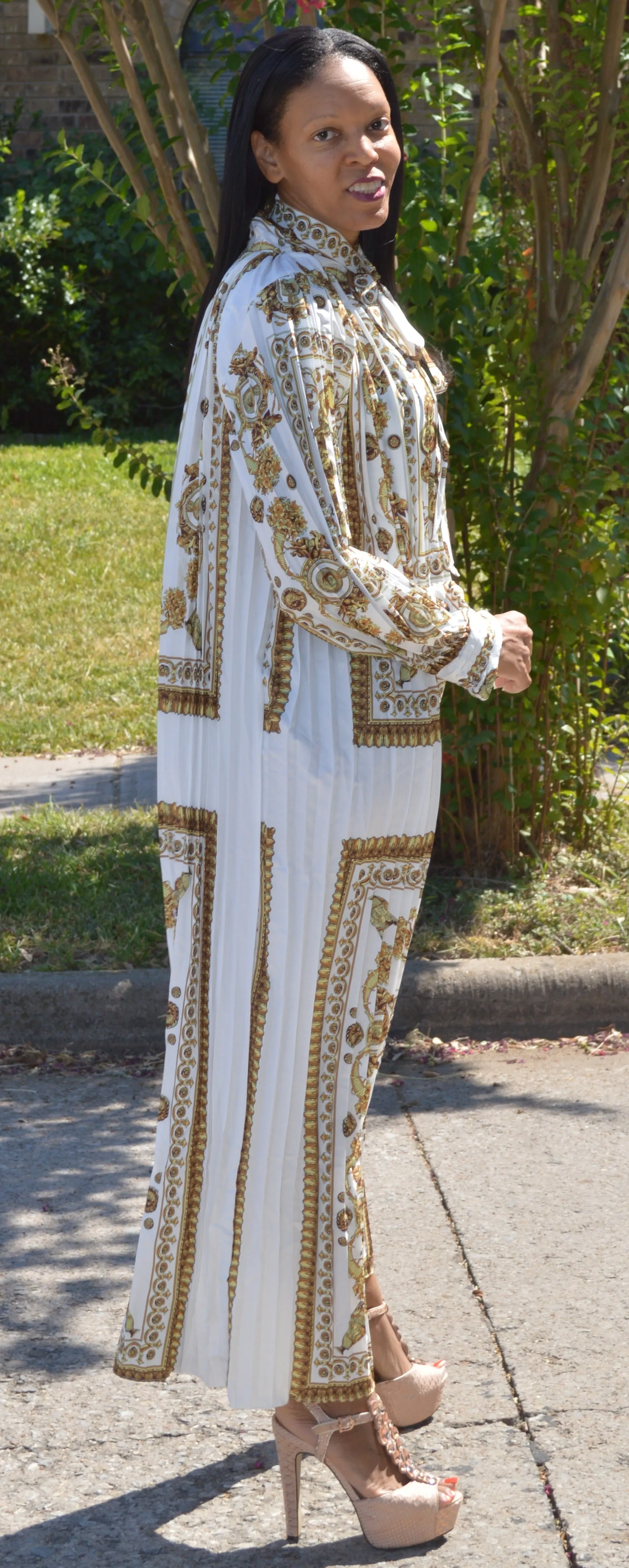 Print Pleated Oversize Dress