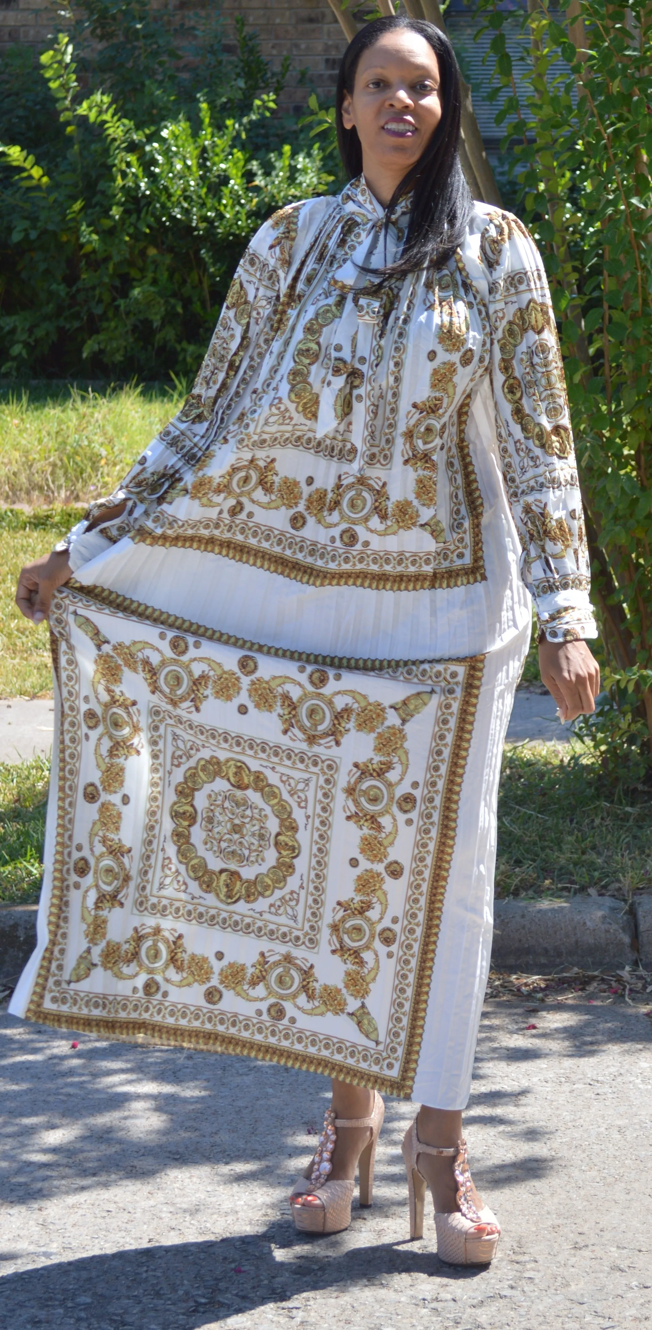 Print Pleated Oversize Dress