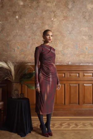 Printed Mesh Ruched Dress