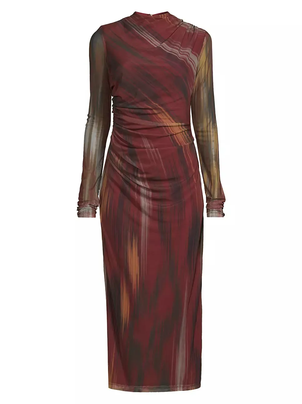 Printed Mesh Ruched Dress