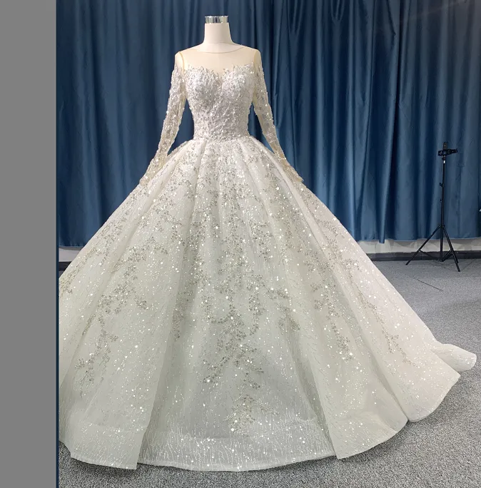 #R2030 LONG SLEEVE SWEETHEART HEAVYNEADING BALLGOWN