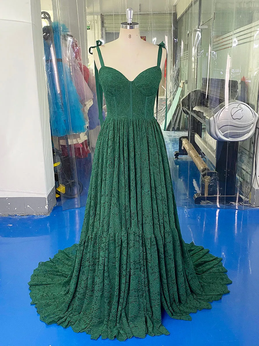 Red Lace Corset Dress Long Bridal Dress Green Colors of Wedding Dresses YW231077