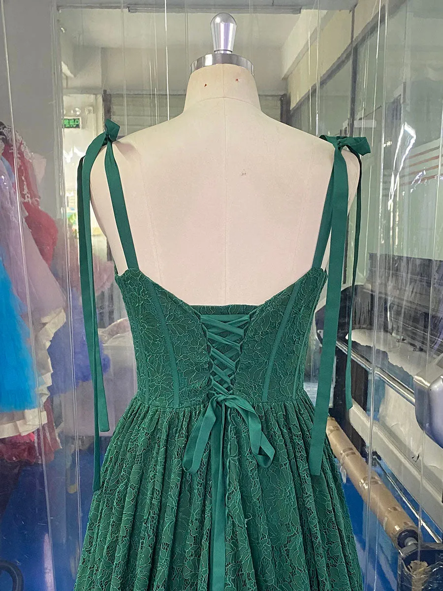 Red Lace Corset Dress Long Bridal Dress Green Colors of Wedding Dresses YW231077