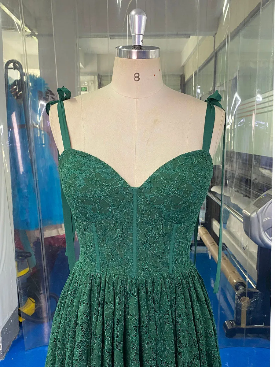 Red Lace Corset Dress Long Bridal Dress Green Colors of Wedding Dresses YW231077