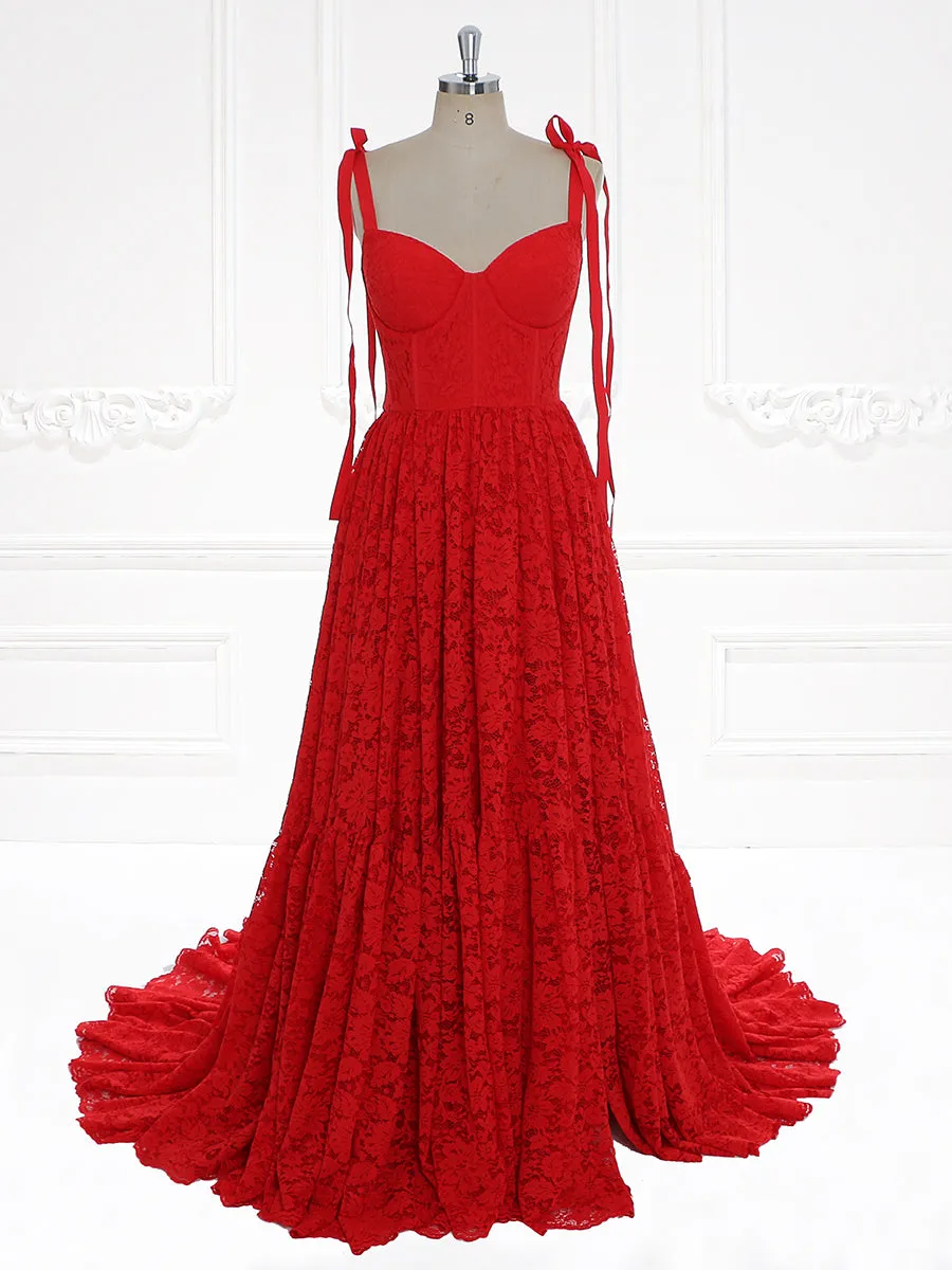 Red Lace Corset Dress Long Bridal Dress Green Colors of Wedding Dresses YW231077