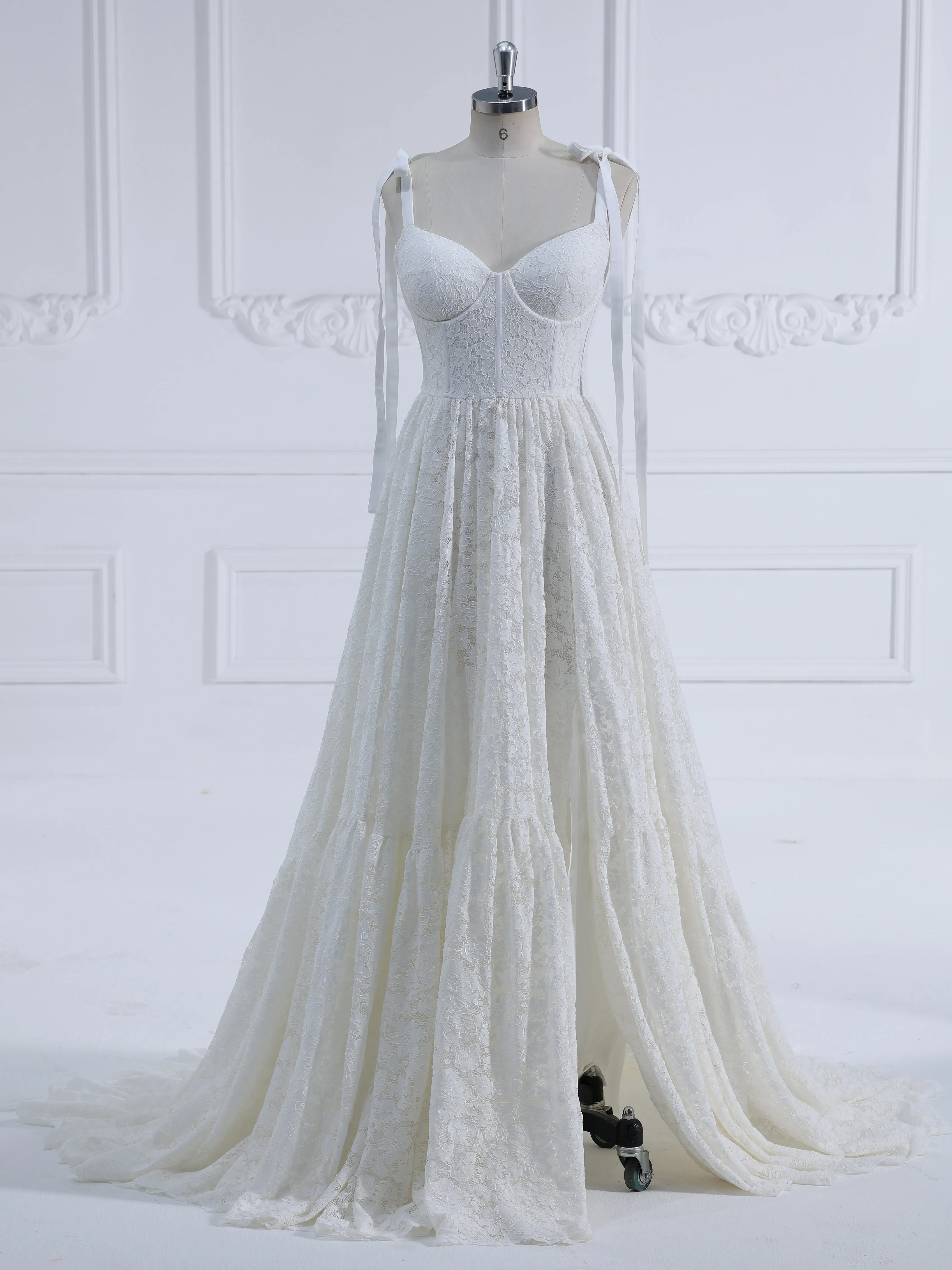 Red Lace Corset Dress Long Bridal Dress Green Colors of Wedding Dresses YW231077