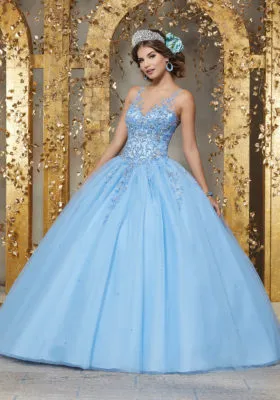 Rhinestone and Crystal Beaded Embroidery on a Tulle Ballgown