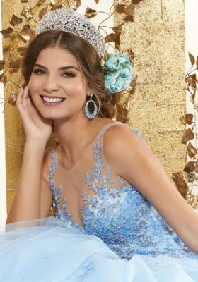 Rhinestone and Crystal Beaded Embroidery on a Tulle Ballgown