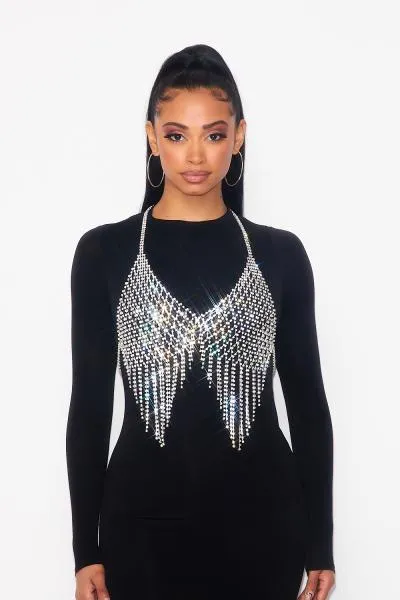Rhinestone Bra Top - Silver - One Size