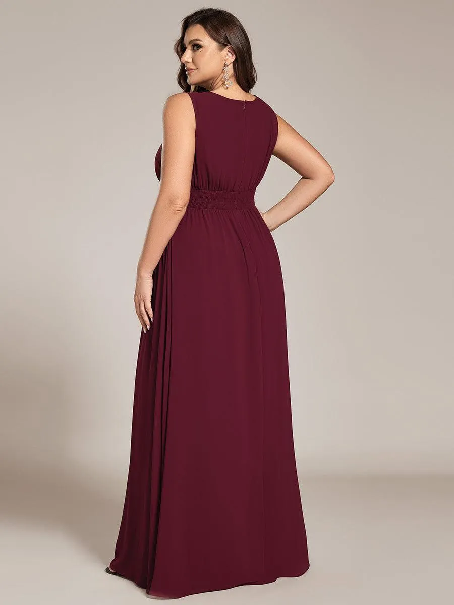 Robe De Demoiselle D'honneur Trapèze Simple Sans Manches En Mousseline Avec Détails Ajourés