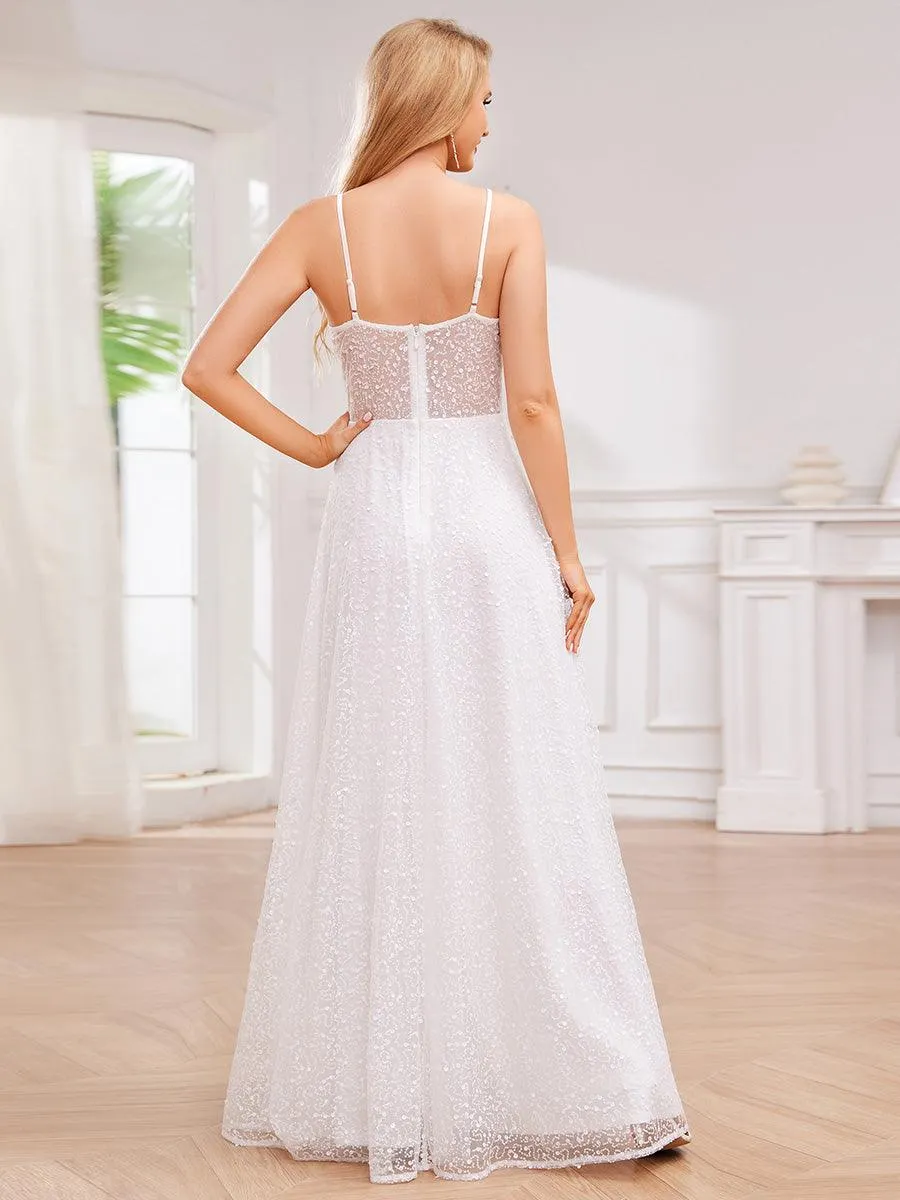 Robe de soirée élégante à bretelles spaghetti et sequins