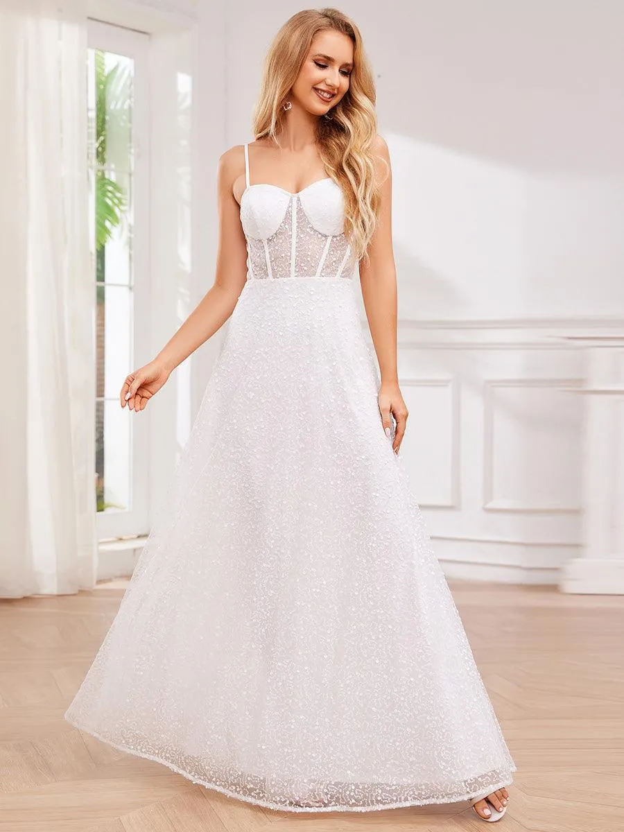 Robe de soirée élégante à bretelles spaghetti et sequins
