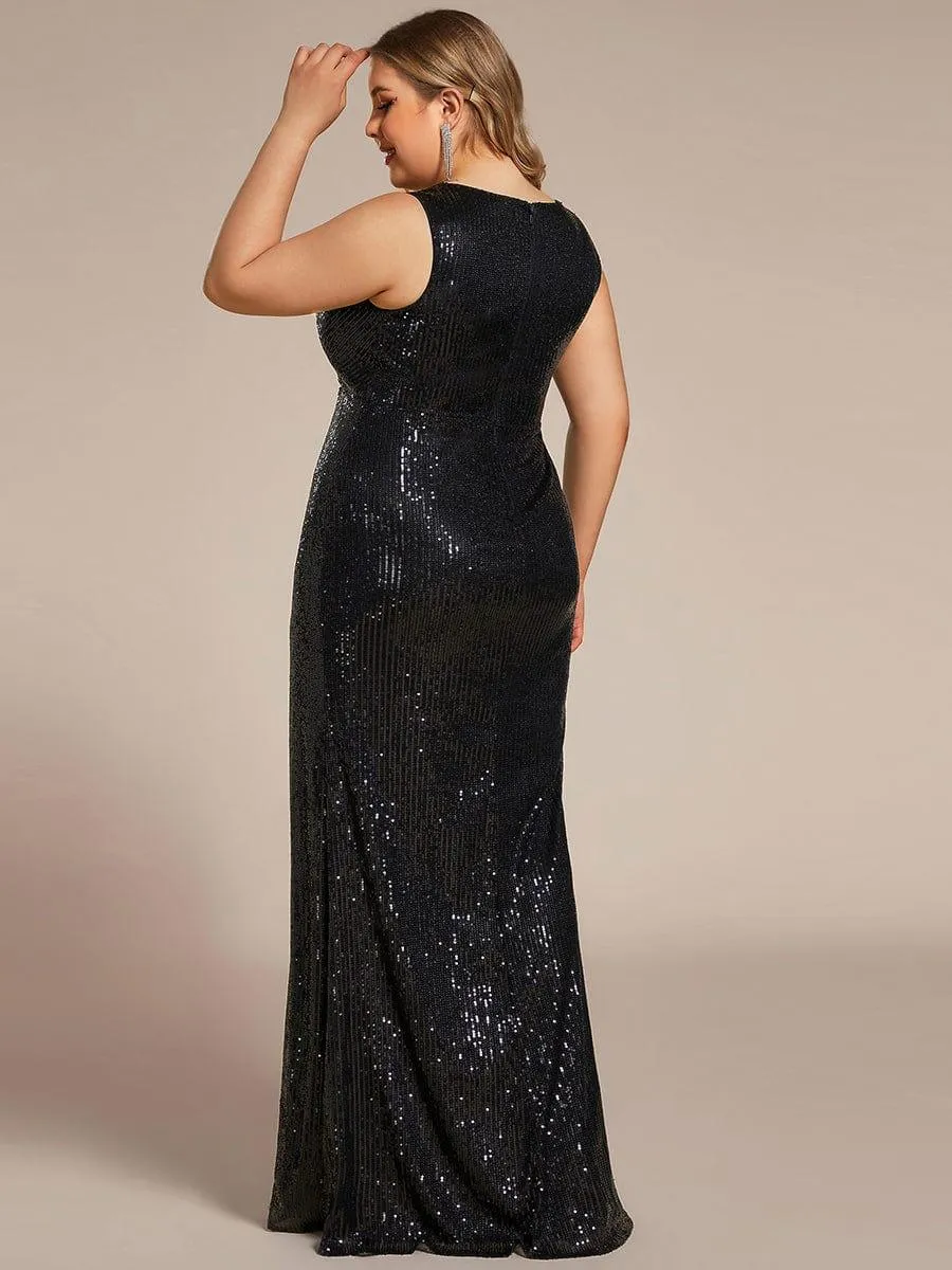 Robe de soirée scintillante Col en V profond Sequins sans manches(Vente finale)