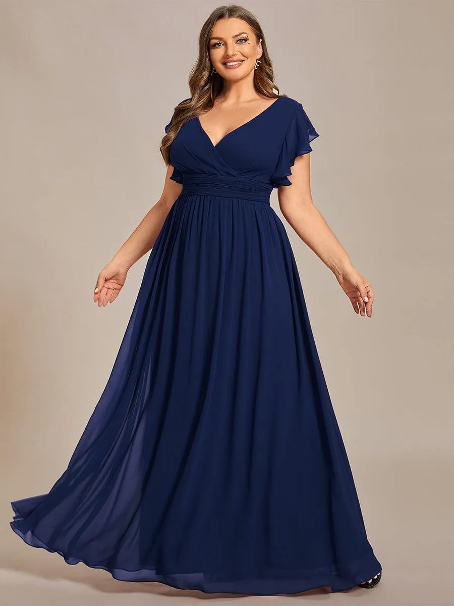 Robe demoiselle d'honneur en mousseline manches plissées avec découpe au dos