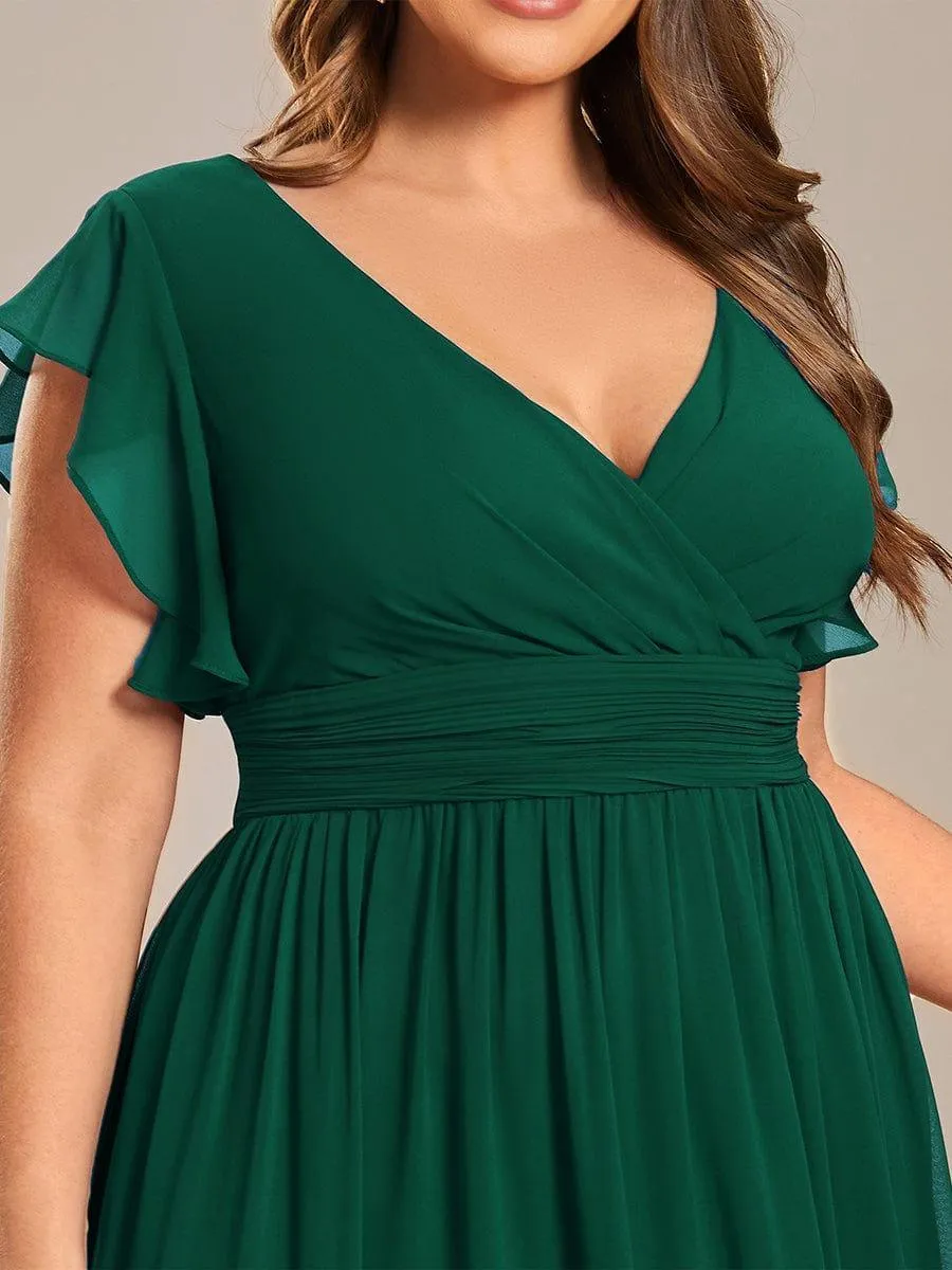 Robe demoiselle d'honneur en mousseline manches plissées avec découpe au dos