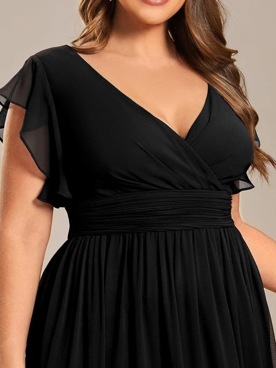 Robe demoiselle d'honneur en mousseline manches plissées avec découpe au dos