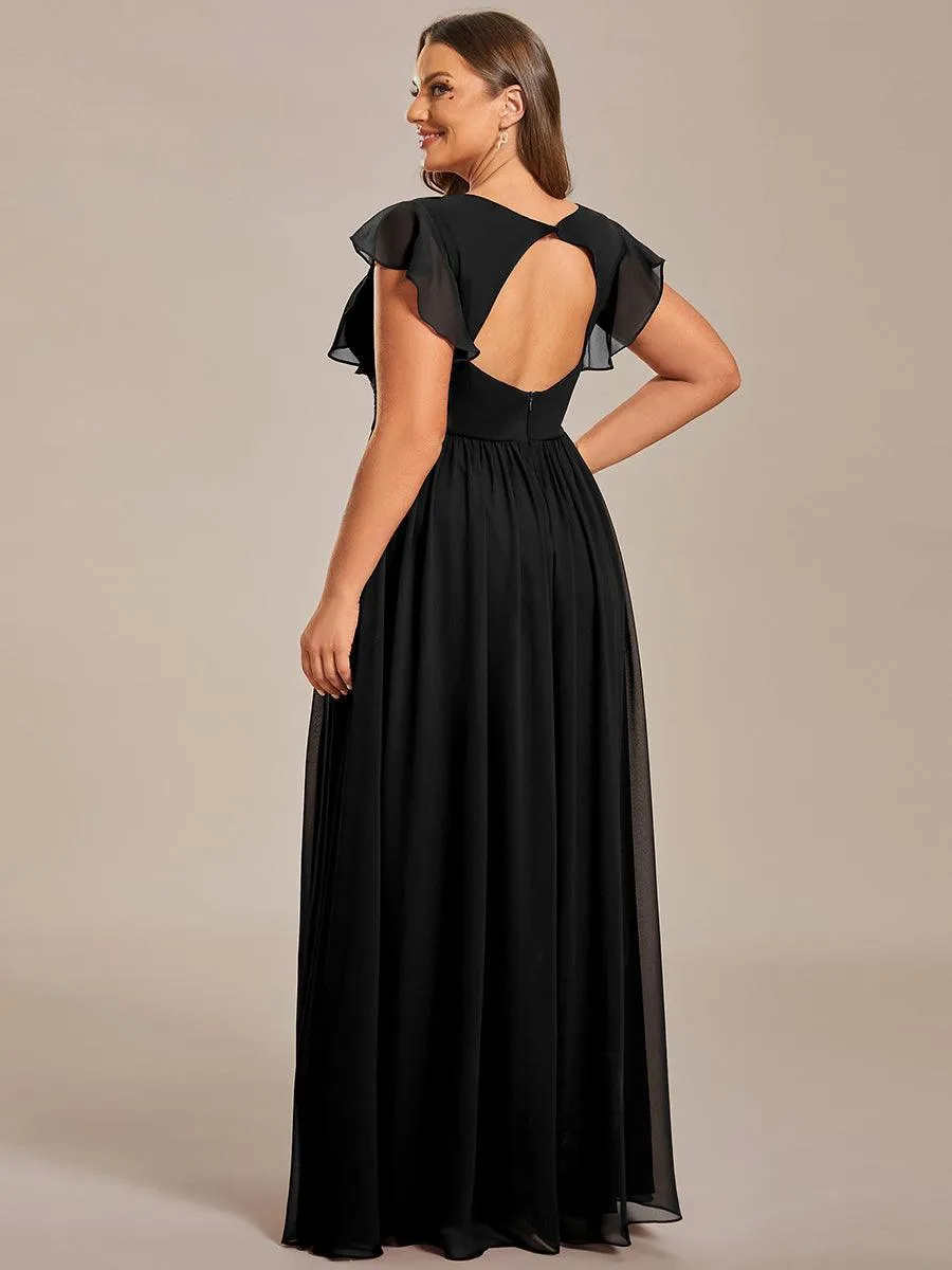 Robe demoiselle d'honneur en mousseline manches plissées avec découpe au dos