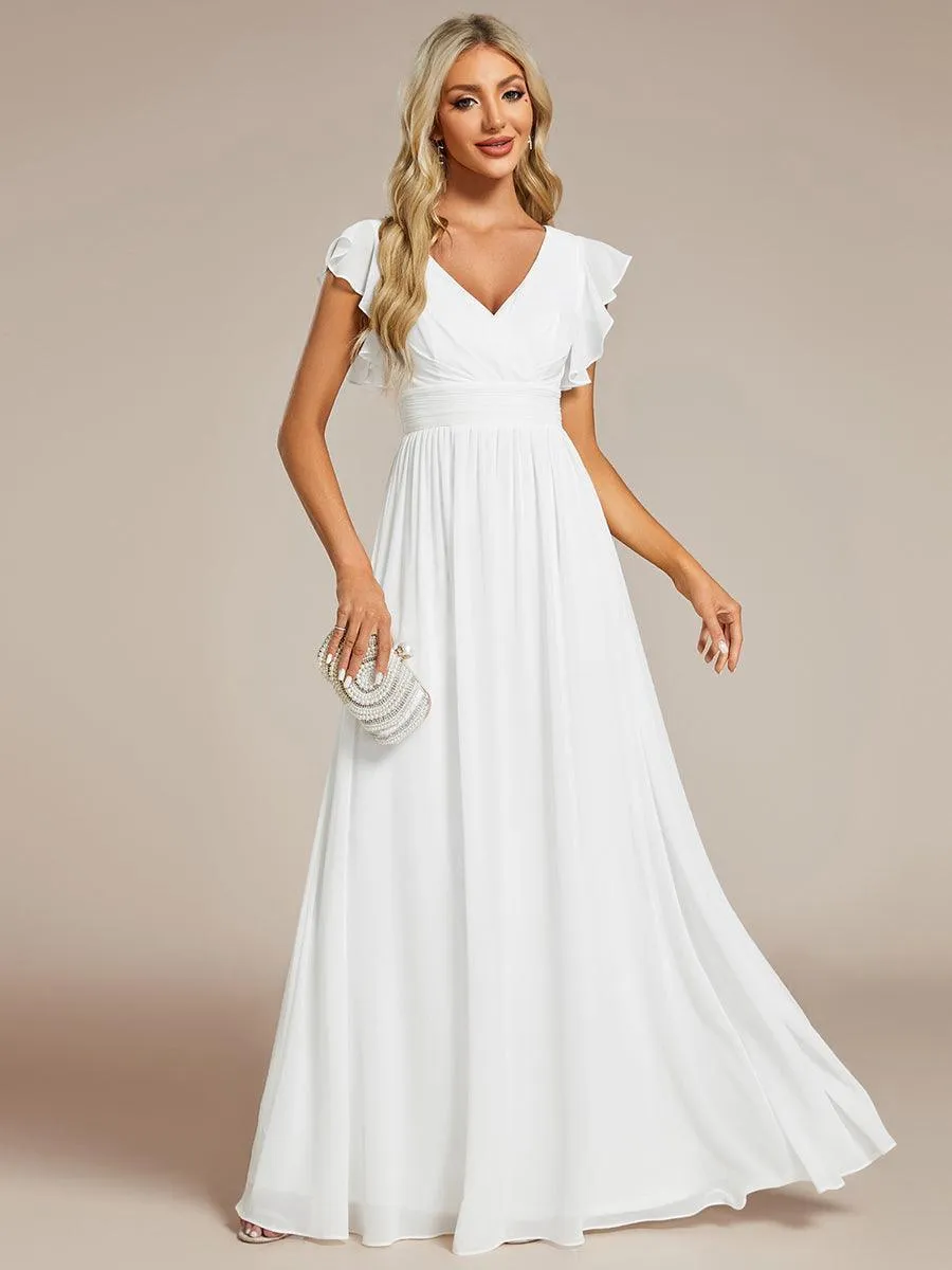 Robe demoiselle d'honneur en mousseline manches plissées avec découpe au dos