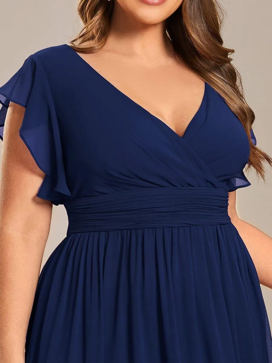 Robe demoiselle d'honneur en mousseline manches plissées avec découpe au dos