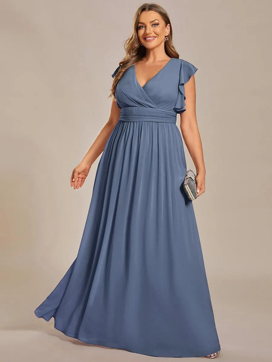 Robe demoiselle d'honneur en mousseline manches plissées avec découpe au dos