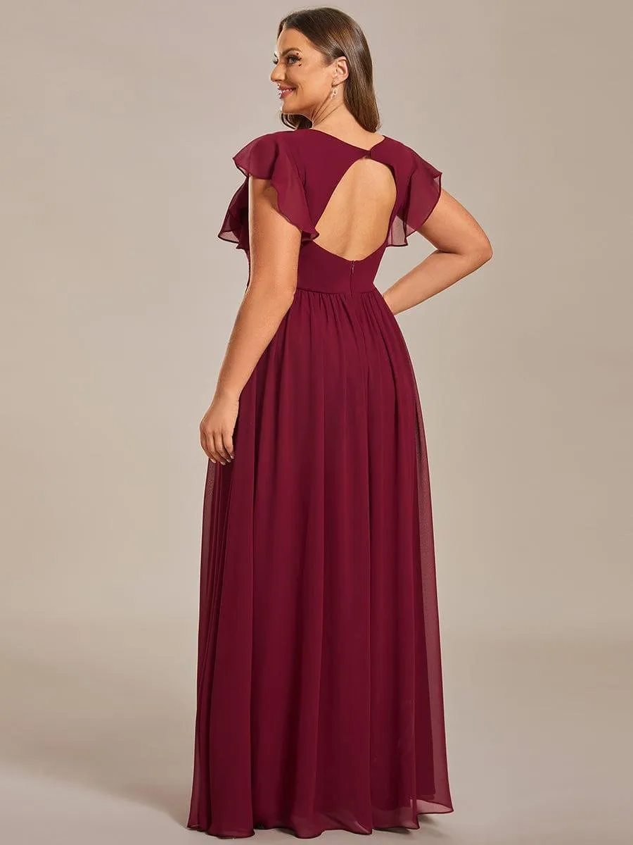 Robe demoiselle d'honneur en mousseline manches plissées avec découpe au dos
