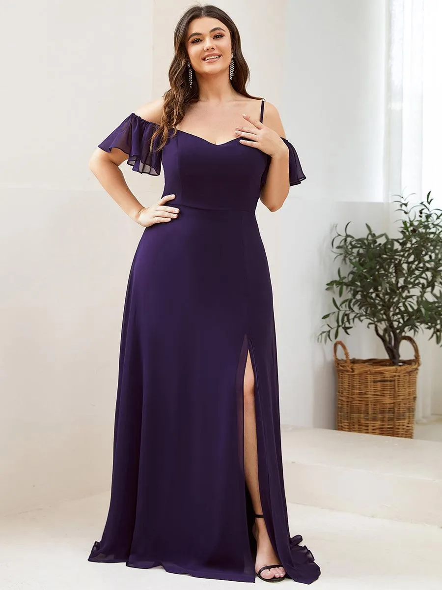 Robe demoiselle d'honneur à épaules dénudées et encolure en V Grande taille fente latérale