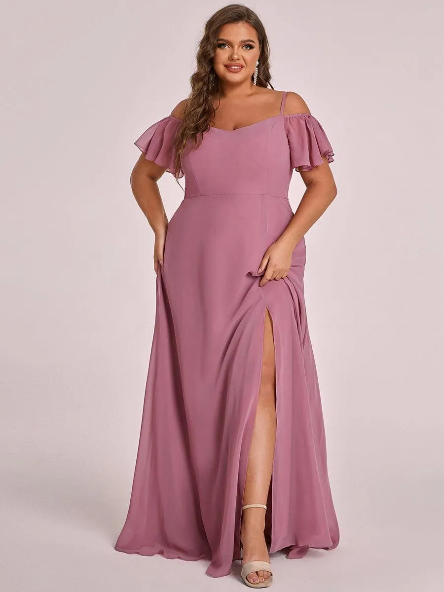Robe demoiselle d'honneur à épaules dénudées et encolure en V Grande taille fente latérale