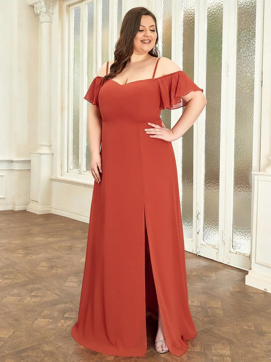 Robe demoiselle d'honneur à épaules dénudées et encolure en V Grande taille fente latérale