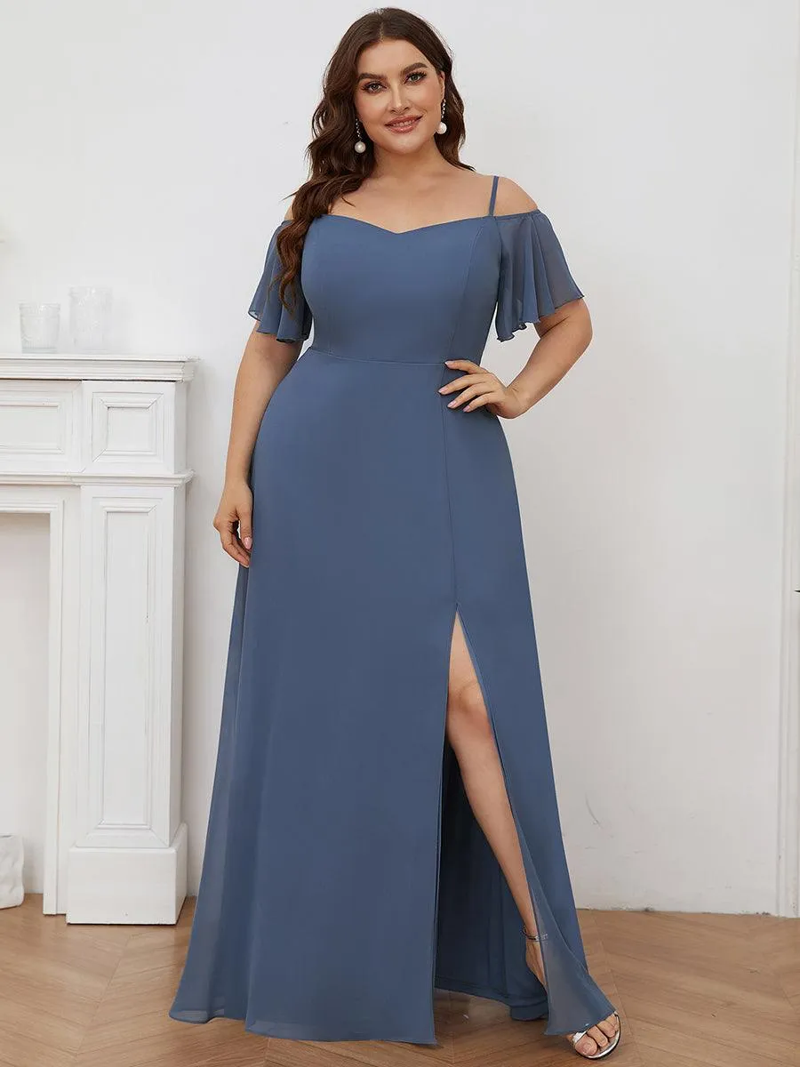 Robe demoiselle d'honneur à épaules dénudées et encolure en V Grande taille fente latérale