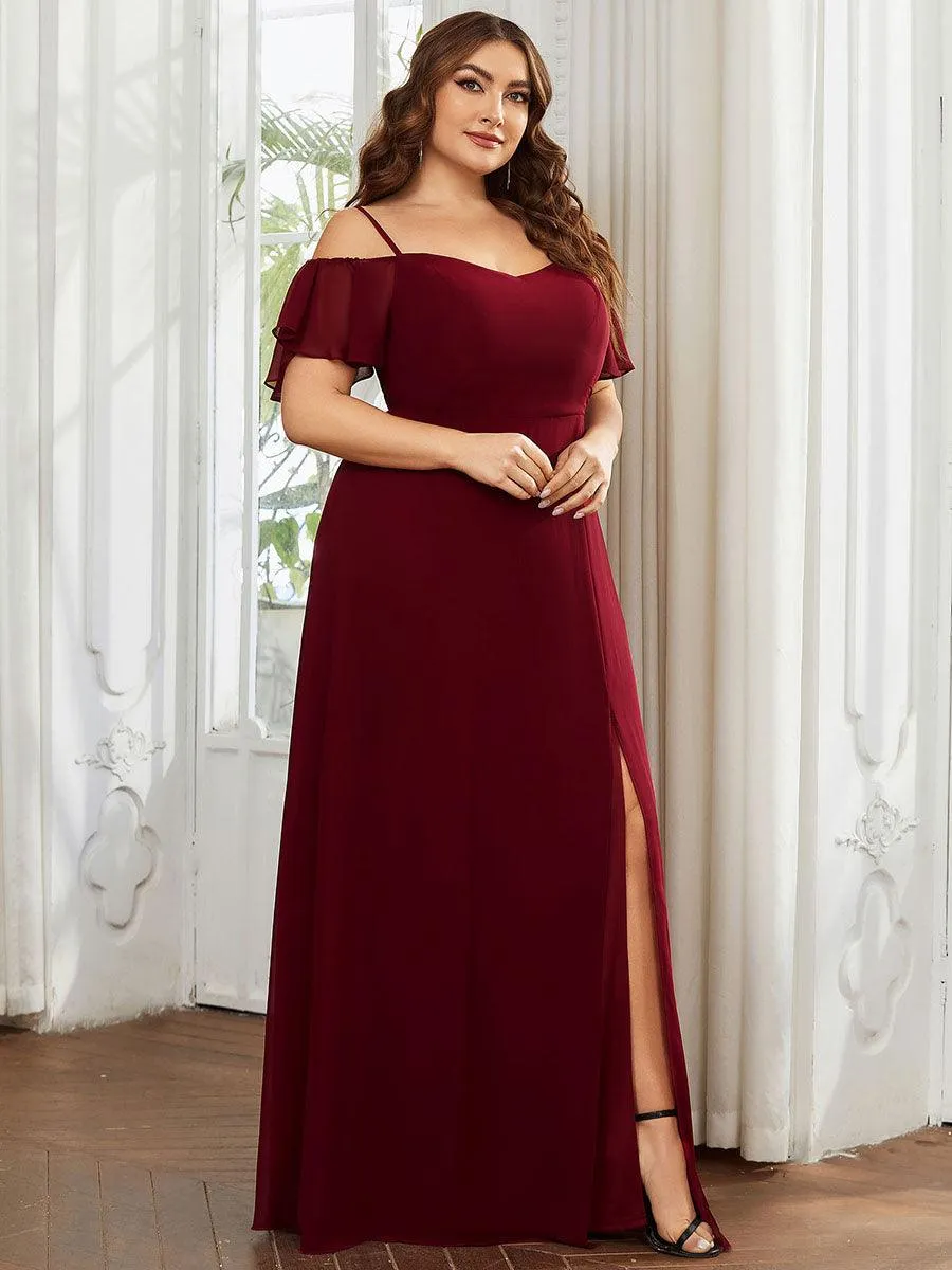 Robe demoiselle d'honneur à épaules dénudées et encolure en V Grande taille fente latérale