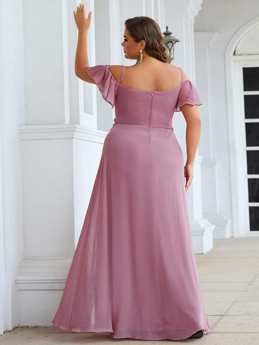 Robe demoiselle d'honneur à épaules dénudées et encolure en V Grande taille fente latérale