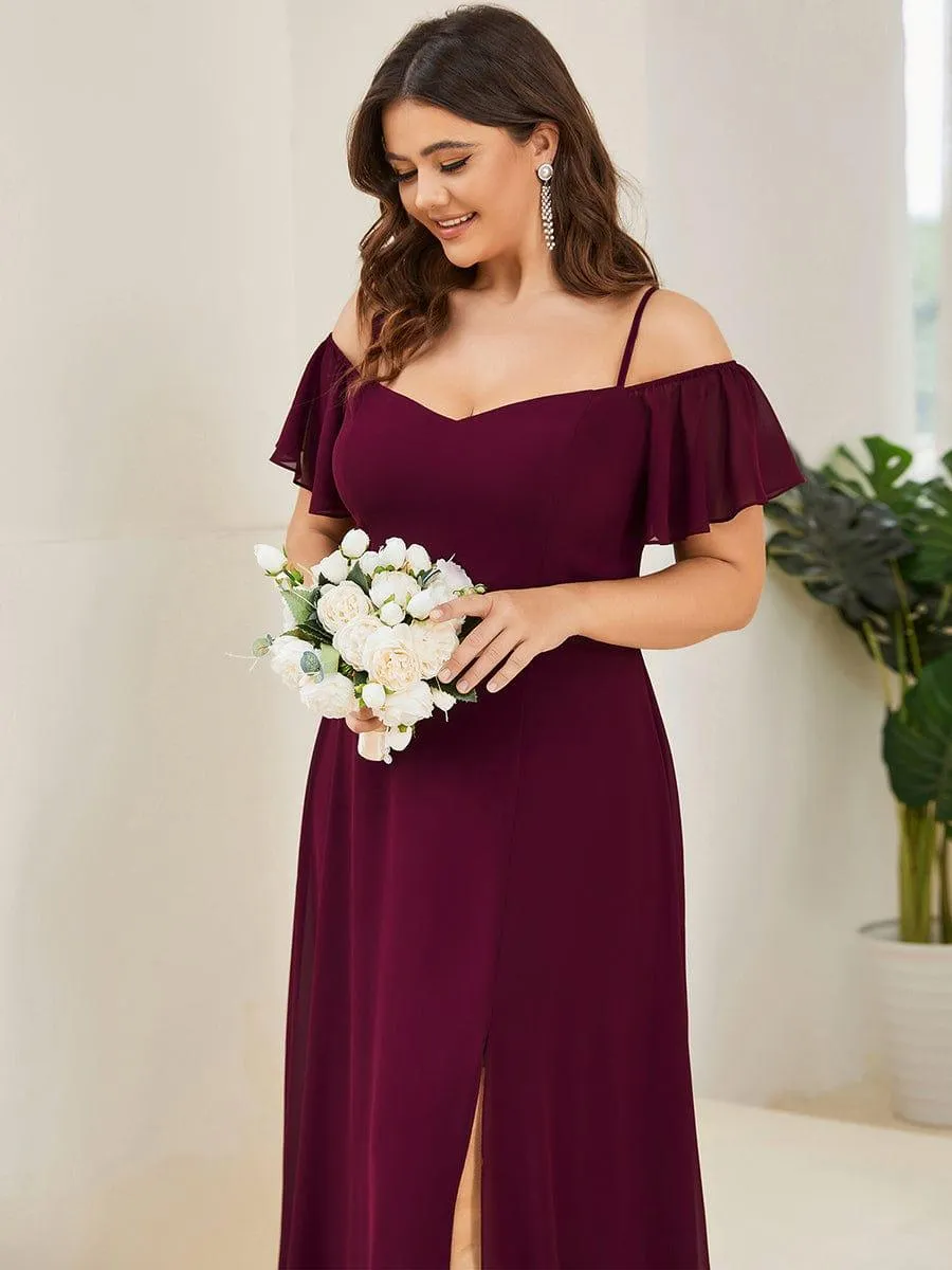 Robe demoiselle d'honneur à épaules dénudées et encolure en V Grande taille fente latérale