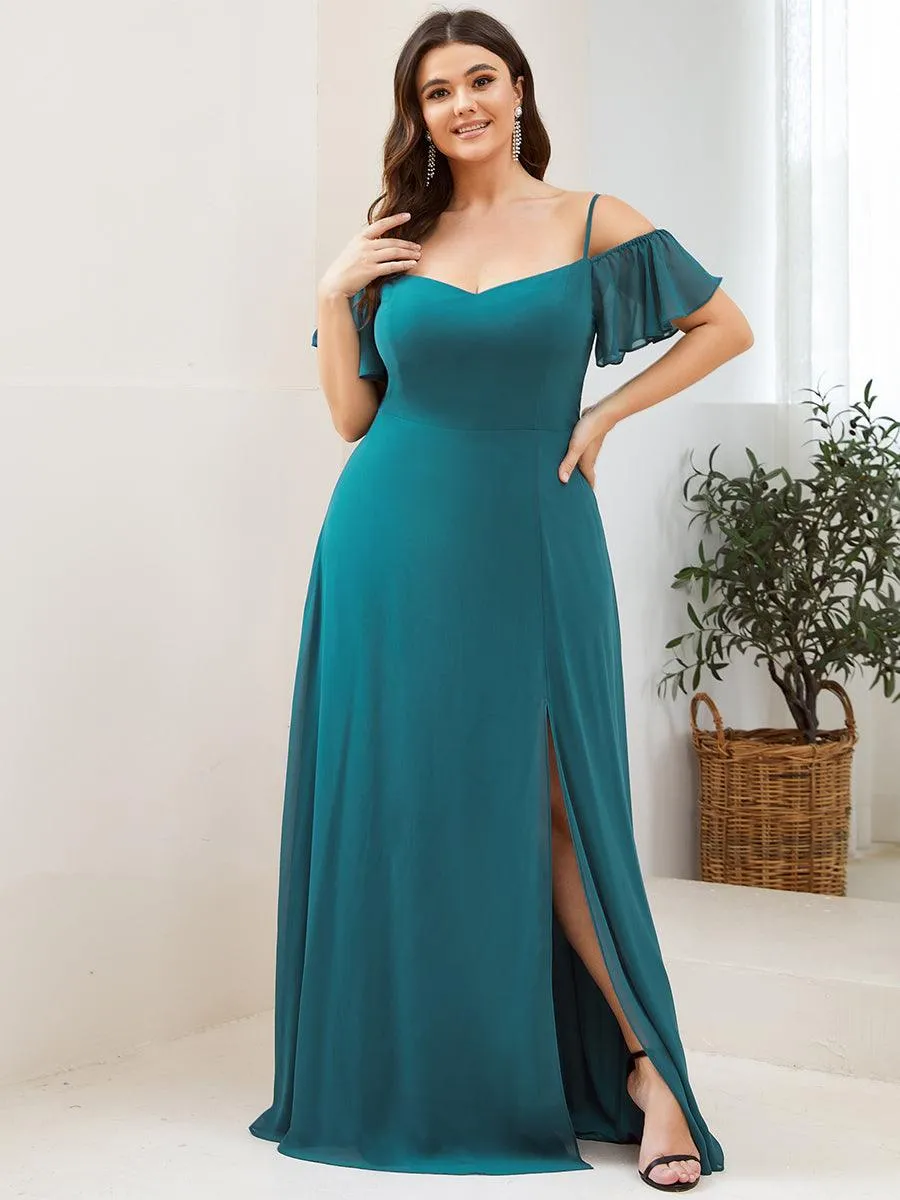 Robe demoiselle d'honneur à épaules dénudées et encolure en V Grande taille fente latérale