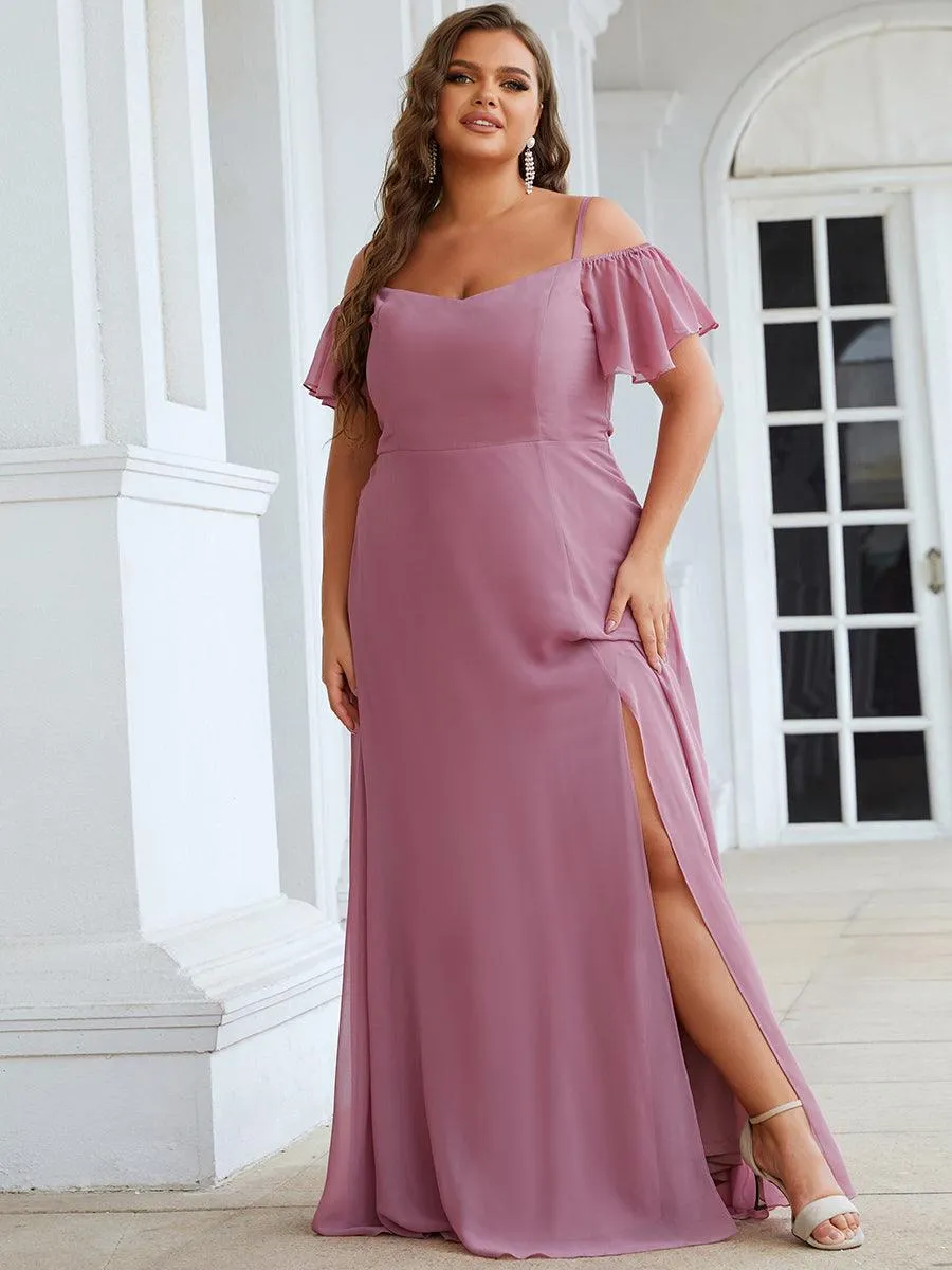 Robe demoiselle d'honneur à épaules dénudées et encolure en V Grande taille fente latérale