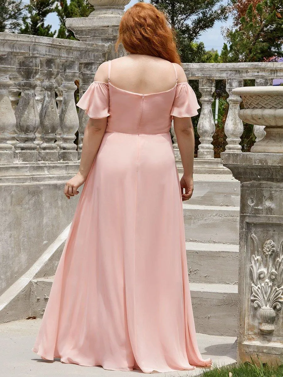 Robe demoiselle d'honneur à épaules dénudées et encolure en V Grande taille fente latérale