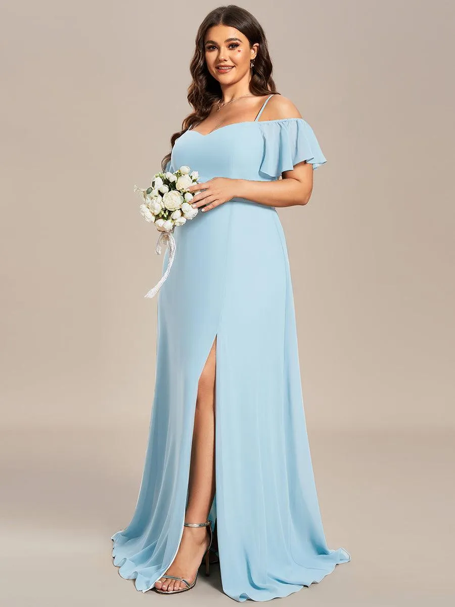 Robe demoiselle d'honneur à épaules dénudées et encolure en V Grande taille fente latérale