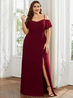 Robe demoiselle d'honneur à épaules dénudées et encolure en V Grande taille fente latérale