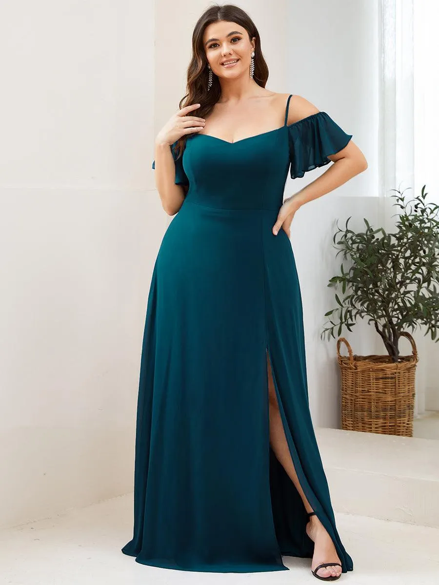 Robe demoiselle d'honneur à épaules dénudées et encolure en V Grande taille fente latérale
