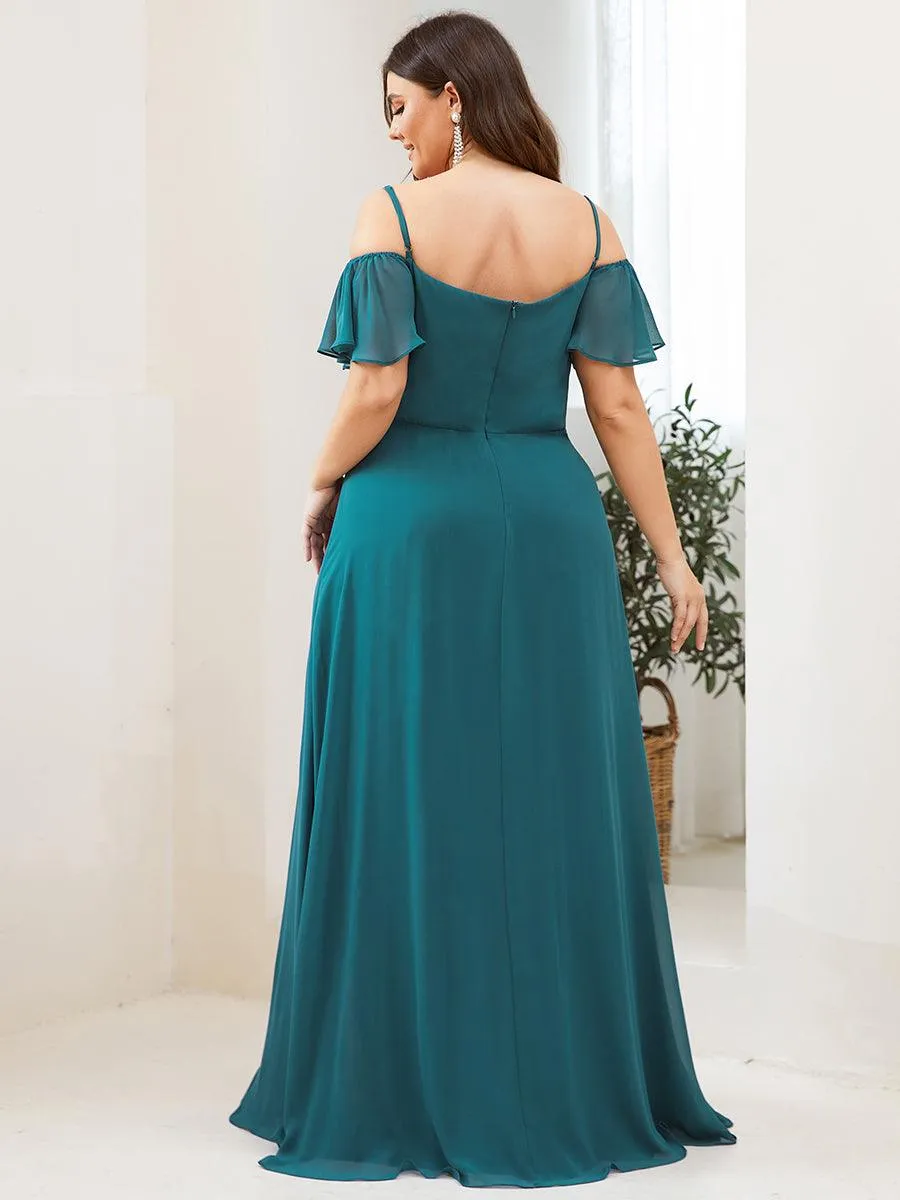 Robe demoiselle d'honneur à épaules dénudées et encolure en V Grande taille fente latérale