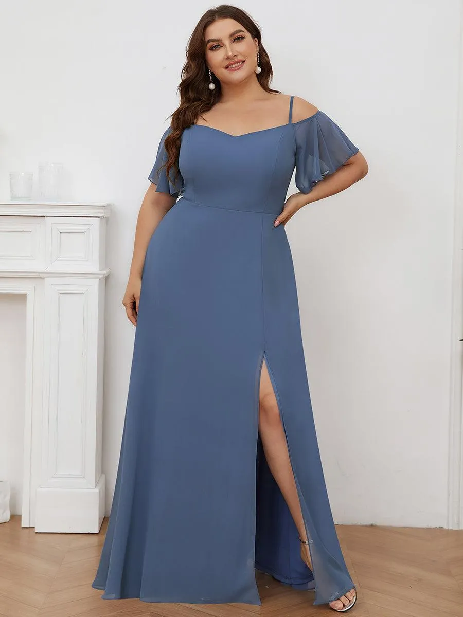 Robe demoiselle d'honneur à épaules dénudées et encolure en V Grande taille fente latérale