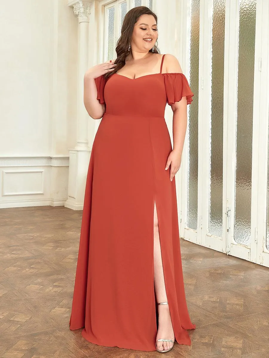 Robe demoiselle d'honneur à épaules dénudées et encolure en V Grande taille fente latérale