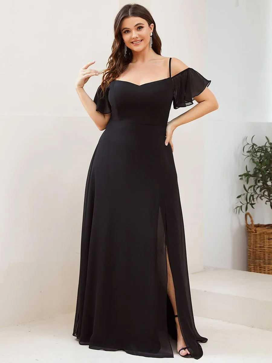 Robe demoiselle d'honneur à épaules dénudées et encolure en V Grande taille fente latérale